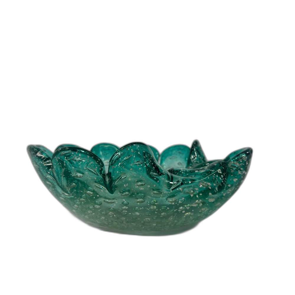MCM Murano Bubble Glass Green Candy Trinket Dish Ashtray